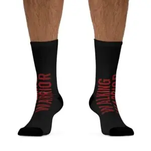 Men Walking Warrior Socks — Bold Red Crew Socks (Recycled Poly)
