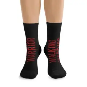 Women Walking Warrior Socks — Bold Red Crew Socks (Recycled Poly)